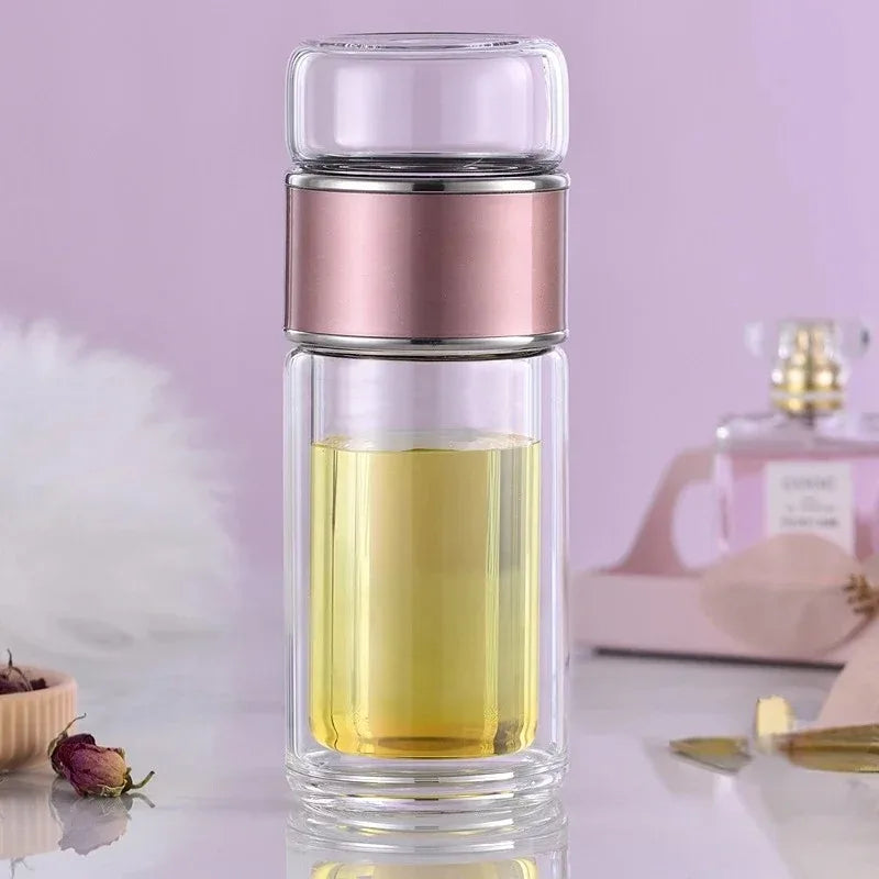Çift Katmanlı Cam Çay Şişesi